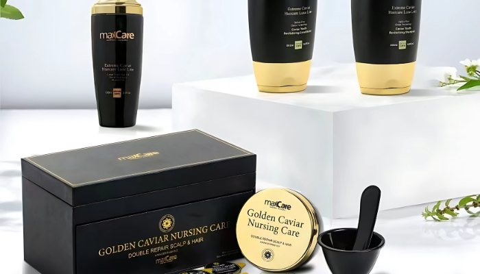 Load video: MaxCare Caviar Conditioner video featuring rich caviar extract designed to hydrate, repair, and restore hair softness and shine.